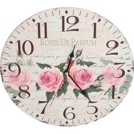 Horloge murale ronde rétro en bois, simple, durable, silencieuse et précise, idéale pour le salon ou la chambre. (1/5)
