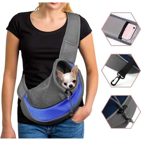 Sac de Transport Chien Sac à Bandoulière pour Chat Chiot Réglable Sac de Voyage pour Petits Animaux Sac à Main Chien avec Pochette en Filet Respirant Sacoche Chien Portable pour Marché Extérieur (1/5)