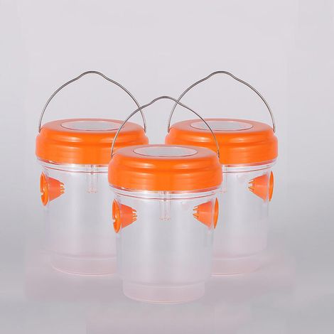Hängende Wespenfalle für den Außenbereich, solarbetriebene Bienenfalle für den Außenbereich, Holzbienenfalle, 3-teiliges Set, orange. (1/5)