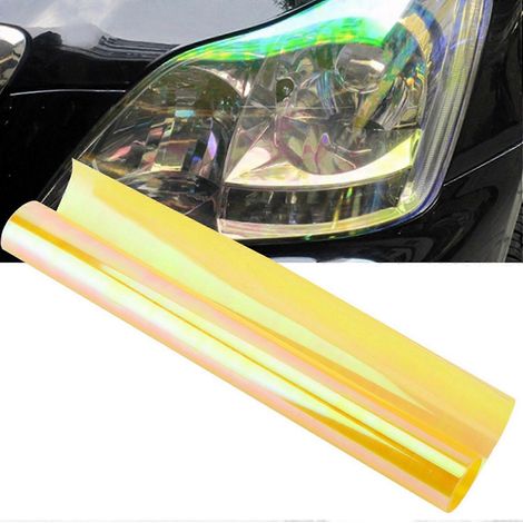 Film adhésif pour phares de voiture, brillant, coloré et lustré (30 x 120 cm, jaune)