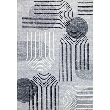 Tapis graphique gris moderne lavable et antiallergie - 150 x 80 cm (1/5)