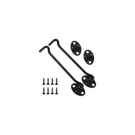 Juego de dos ganchos y pestillos de acero inoxidable negro de 148 mm para puertas correderas de cobertizos de jardín. - Crezuo