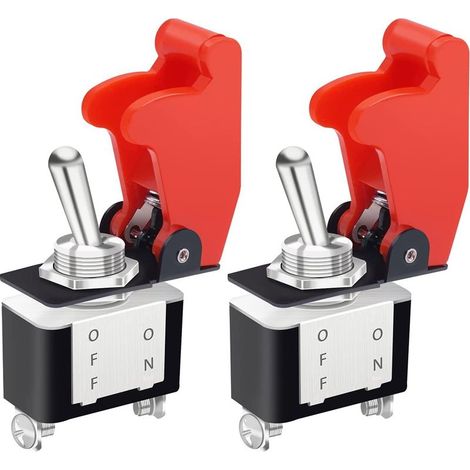 2 pièces interrupteurs à bascule 12V 20A marche/arrêt 2 positions 2 broches, SPST interrupteurs,avec couvercle de sécurité rouge pour bateau marin de voiture KN3A-101A-RMZ (1/4)