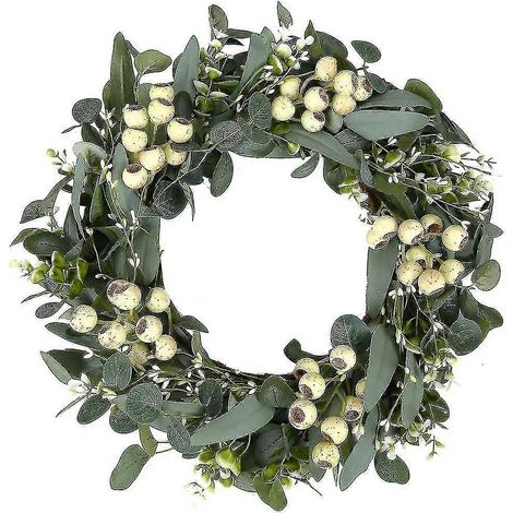 Grüner Eukalyptuskranz, künstlicher Eukalyptusblattkranz mit großen Beeren, Frühlings-/Sommer-Grünkranz für Haustür, Wand und Fenster – 50 cm (1/5)