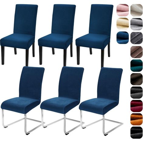 Stuhlhussen 6er Set Samt Stretch für Schwingstühle, marineblau, waschbar (1/5)