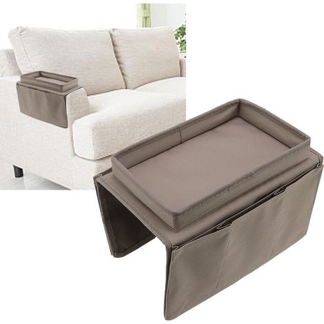 Sac de rangement suspendu pour accoudoir de canapé poire de salon, support de rangement pliable pour collations, téléphones portables, tasses d'eau et café. (1/5)