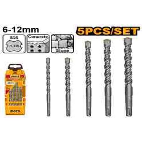 Ensemble de 5 forets pour marteau perforateur SDS Plus - Ø 6x110mm + 8x110mm + 8x160mm + 10x160 mm + 12x160mm