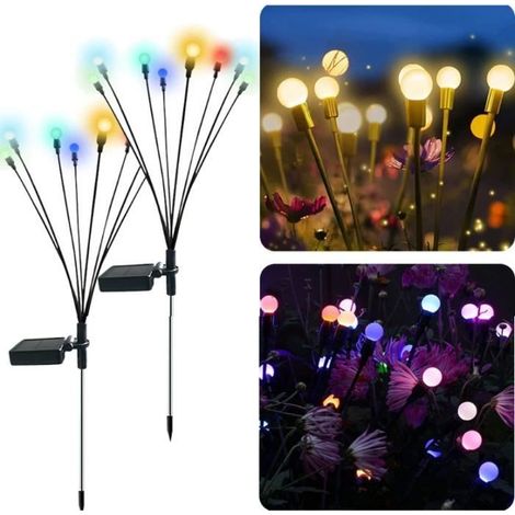 Lot de 2 lampes LED solaires, étanches, design luciole, éclairage décoratif extérieur pour jardin et pelouse (1/4)