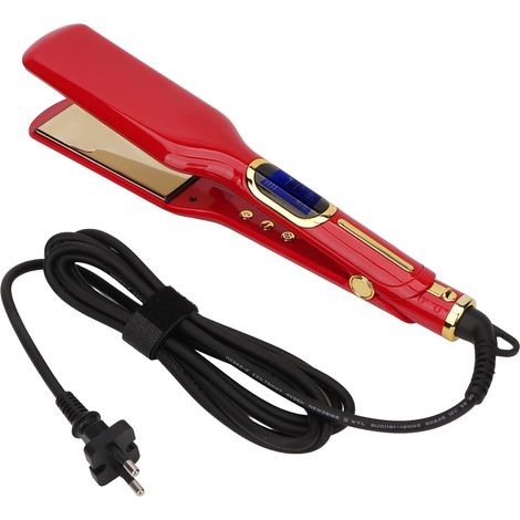 Fer à lisser en céramique rouge avec poignée ergonomique, chauffe rapide et thermostat intelligent, idéal pour les salons de coiffure. (1/5)