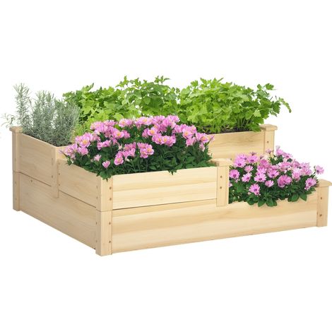 Hochbeet aus Naturholz – 3-stufiges Gartenbeet ohne Boden – 108 x 88 x 36 cm – Ideal für Garten, Terrasse oder Balkon