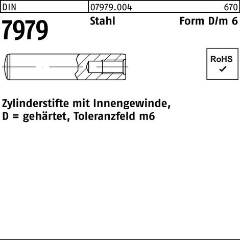 Goupille cylindrique DIN 7979 filet femelle D 10x 20 acier trempé tolérance m6 10p.