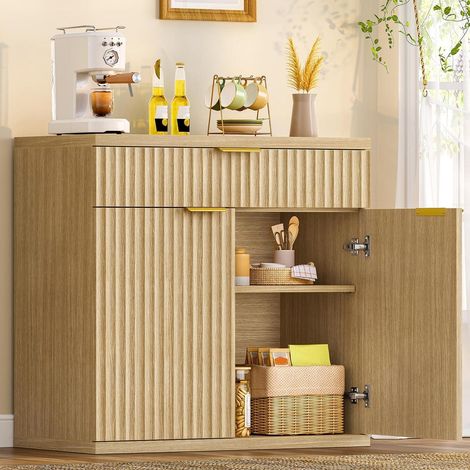 Sideboard mit geriffelten Türen, goldener Griff, 1 Schublade, verstellbares Fach, Eiche (1/5)