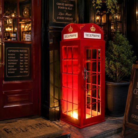 Cabina Telefonica Londra Rossa h 120cm Metallo, Mobiletto Decorativo Stile Retrò (1/5)