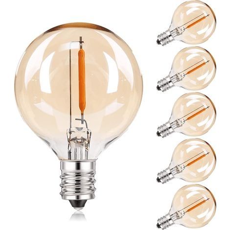 Ampoule LED E12 de remplacement, globe G40, couronne décorative, style rétro, lumière blanc chaud 2200K 220V-240V, lot de 6 (1/5)
