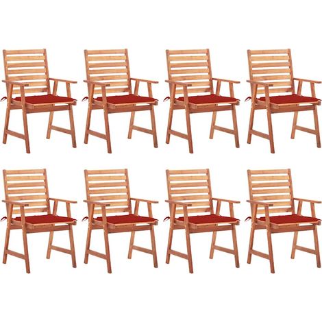 Sillas comedor de jardín y cojines 8 uds madera maciza acacia