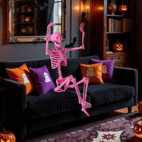 Squelette Rose d'Halloween de 160 cm Squelette Grandeur Nature Articulé avec Articulations Mobiles pour Décor de Cimetière (1/3)