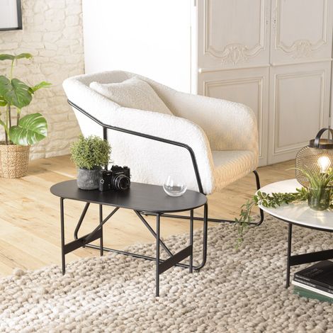 DALY - Table basse en bois ovale noire 70x35cm piètement métal (1/5)