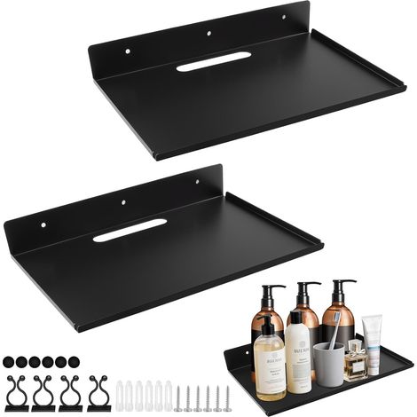 2 Pcs Etagères Murales Noir Alu Etagere Murale 20x30cm sans Percer (1/5)