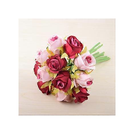 Bündel künstliche Rosen, 12 dekorative Sträuße, geeignet für Partys zu Hause, im Büro, für Bräute und Hochzeitsdekorationen (rosa-rot)
