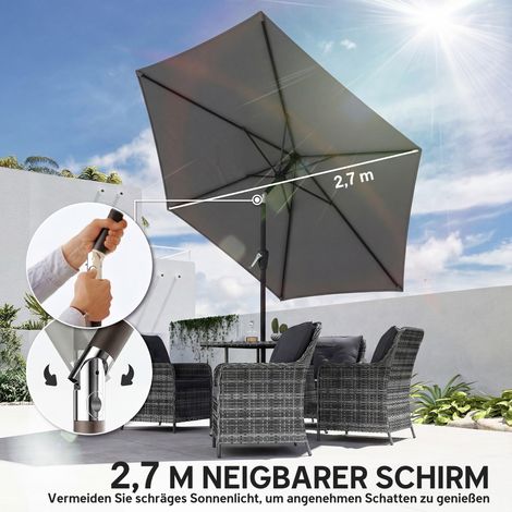 Parasol orientable 270 cm pour balcon avec manivelle, anti-UV 50+, tonnelle de jardin gris foncé (1/4)