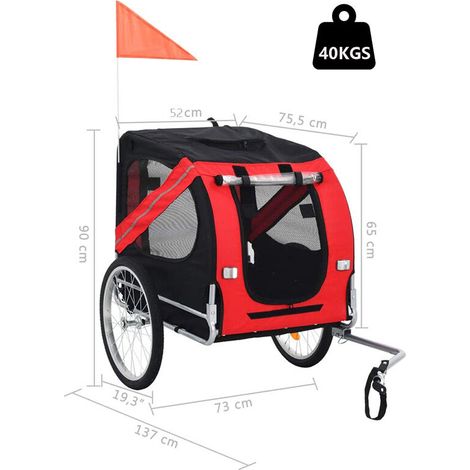 Remorque vélo pour Chien Pliable,Chariot Animal Compagnie,Vélo,137 x 73 x 90cm,Noir rougeâtre (1/5)