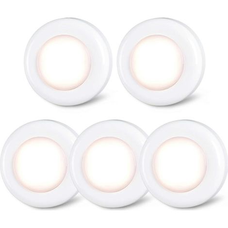 Confezione da 6 mini faretti touch a pulsante, luci a disco LED adesive portatili per interni, alimentate a batteria, adatte per l'uso sotto i pensili. (1/5)