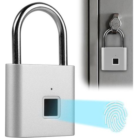 Fingerabdruck-Vorhängeschloss – Wetterfest, USB-aufladbar, silberfarben, für Fitnessstudios (1/5)
