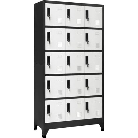 Armoire à casiers Meuble de Rangement - Style Contemporain Anthracite et blanc 90x40x180 cm Acier BV435402 - BonneVie (1/5)