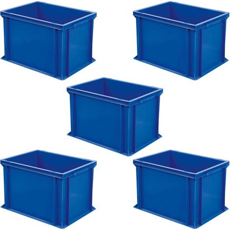 BRB Lot de 5 boîtes Euro avec 2 poignées - Dimensions (L x l x H) : 400 x 300 x 320 mm - Capacité : 31 l - Poids : 1,9 kg - Bleu