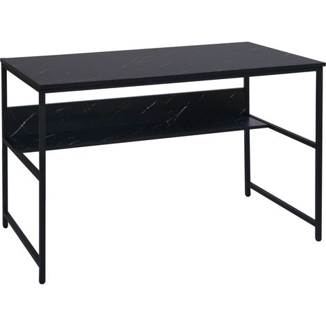 Scrivania tavolo tavolino ufficio HHG-649 metallo MDF melaminico 120x60cm nero effetto marmo (1/5)