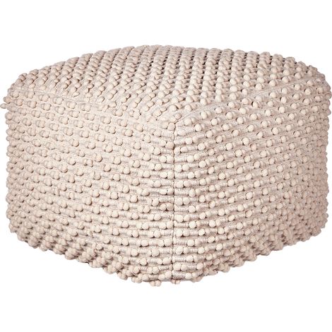 Puf moderno reposapiés tejido a mano otomana de algodón y poliéster gris pardo 50 x 50 x 35 cm Kingri (1/5)
