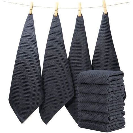 Lot de 6 torchons de cuisine gris foncé, set de torchons en coton Torchons 33x33 cm
