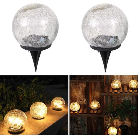 Lot de 2 lanternes solaires LED rondes en verre véritable avec guirlande lumineuse LED blanc chaud avec batterie (1/5)