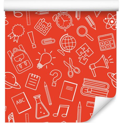 Papier peint Fournitures scolaires Rouge et Corail pour salon et chambre 50x1000 cm (1/5)