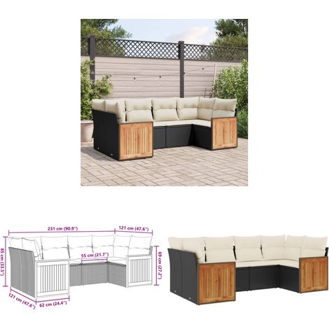 Salon de jardin 6 pcs avec coussins noir résine tressée - Ensemble Salon De Jardin - Meuble Extérieur - Résine Tressée - Rotin Synthétique - Mobilier De Jardin - Home & Living (1/3)