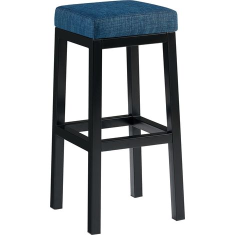 Sgabello da bar x1 seduta quadrata rivestita in tessuto blu altezza seduta 83 cm struttura in metallo nero 100005756
