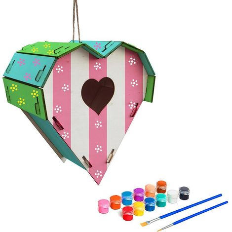 Nid d'oiseau en bois kit DIY, maison à peindre pour enfants, nichoir art créatif (1/5)
