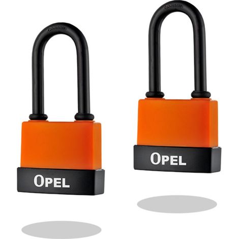 Cadenas à clé haute sécurité, boîtier en plastique PVC anti-poussière, extérieur anti-rouille, pack de 2, dimensions 55 mm, couleur orange, idéal pour remises, garages, clôtures et portails (1/4)