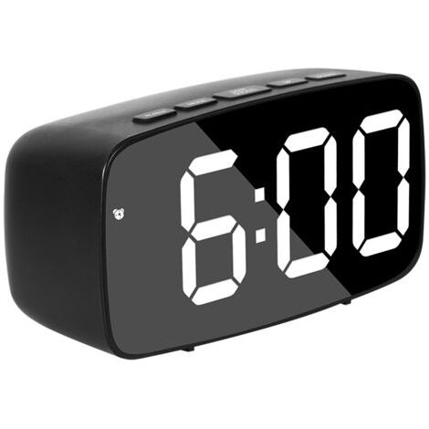 Schwarzer intelligenter digitaler Nachttischwecker, weiße LED USB-Reise-Schreibtischuhr mit Datums- und Temperaturanzeige, 12/24-Stunden-Format für Schlafzimmer (1/5)
