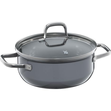 Grande marmite en céramique anti-rayures, non revêtue, gris, 20 cm, avec couvercle en verre, 2,4 l (1/5)