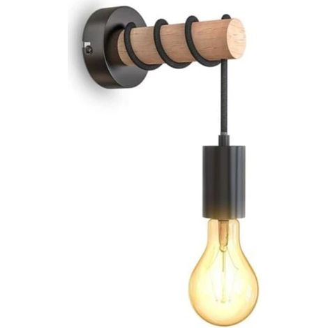 Applique murale d'intérieur en bois et métal E27, style rétro vintage, pour couloir, maison, bar ou café (ampoule non incluse).