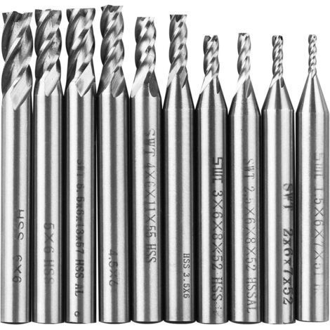 ALLIANDISFraises en Bout, 1.5 à 6 mm Ensemble de Forets à Tige Droite HSS CNC 4 Flûte Fin Moulin de Coupe, Ensemble d'outils pour Bois, Aluminium, Acier et Titane, 10 PCS (1/5)