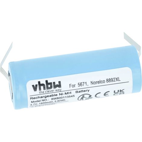 vhbw Batterie compatible avec Philips Norelco 8260XL, 8260XLCC, 8240XL, 8250XL, 8171XL, 8175XL rasoir tondeuse électrique (1600mAh, 3,7V, Li-ion)