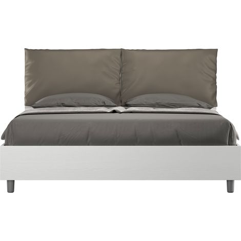 Letto matrimoniale contenitore 160x200 bianco frassino cuscini similpelle cappuccino Egos Antea (1/5)