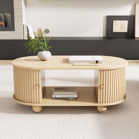 Ovaler Couchtisch mit Stauraum 100x50x40 cm MDF OKMYHOME (1/5)