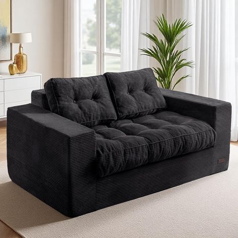 Canapé 2 Places en Velours Côtelé, 150 cm, Fauteuil de Sol Rembourré avec Accoudoirs, Grand Pouf pour Chambre à Coucher et Salon (1/5)