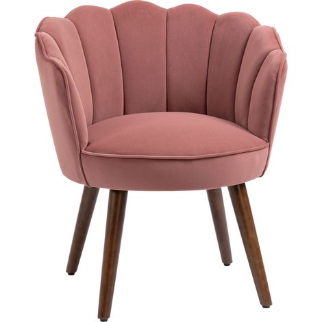 Poltrona imbottita rosa in poliestere con gambe in legno 66 x 66 x 78,5 cm (1/5)