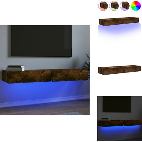 Meubles TV avec lumières LED 2 pcs chêne fumé 60x35x15,5 cm - Meuble Tv - Meuble Téléviseur - Télévision - Luminaire Led - Éclairage Rgb (1/5)