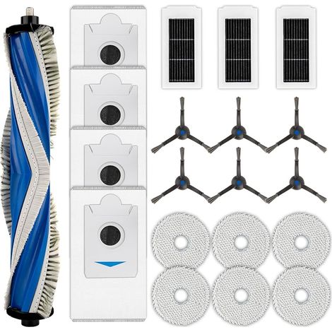 (20 pices) Pices de rechange X5 Omni compatibles avec l&39aspirateur robot ECOVACS DEEBOT X5 Pro Omni, 1 brosse rouleau, 6 brosses latrales, 4 sacs poussire, 3 filtres, 6 tampons de nettoyage (1/5)