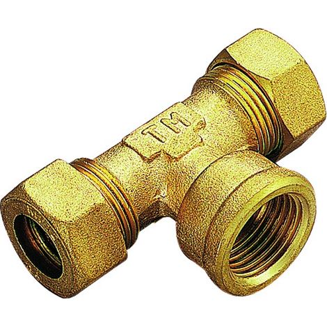 RACCORDO A T FEMMINA CON TENUTA O-RING PER TUBO RAME MODELLO 1300 3/4 ø22   TIEMME RACCORDERIE SPA